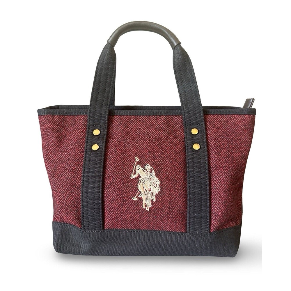 Authentic US.POLO ASSN Tote Bag Canvas Red/Navy Blue Horse Logo